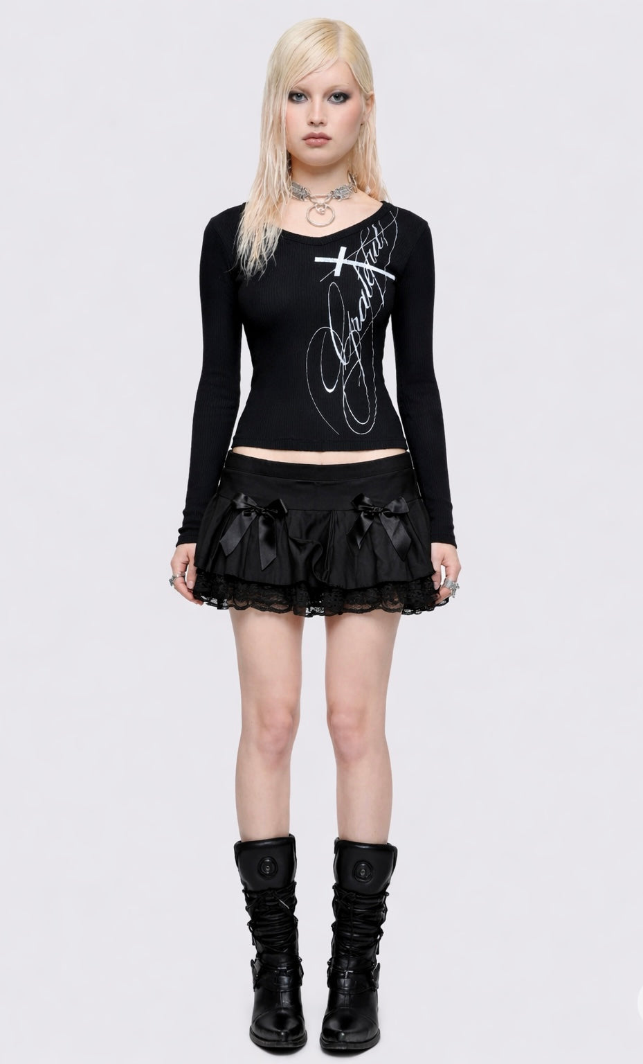 BLACK BOW SKIRT SKIRT :3