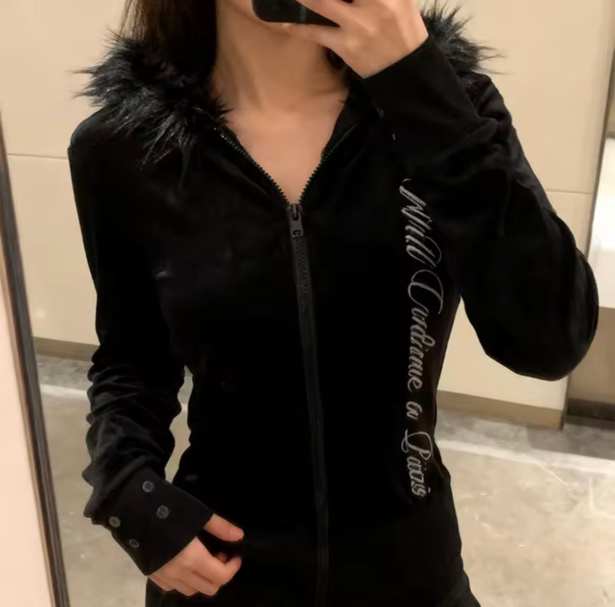 CURSIVE FUR HOOD ZIP UP :3