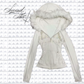 WHITE FUR HOOD ZIP UP :3