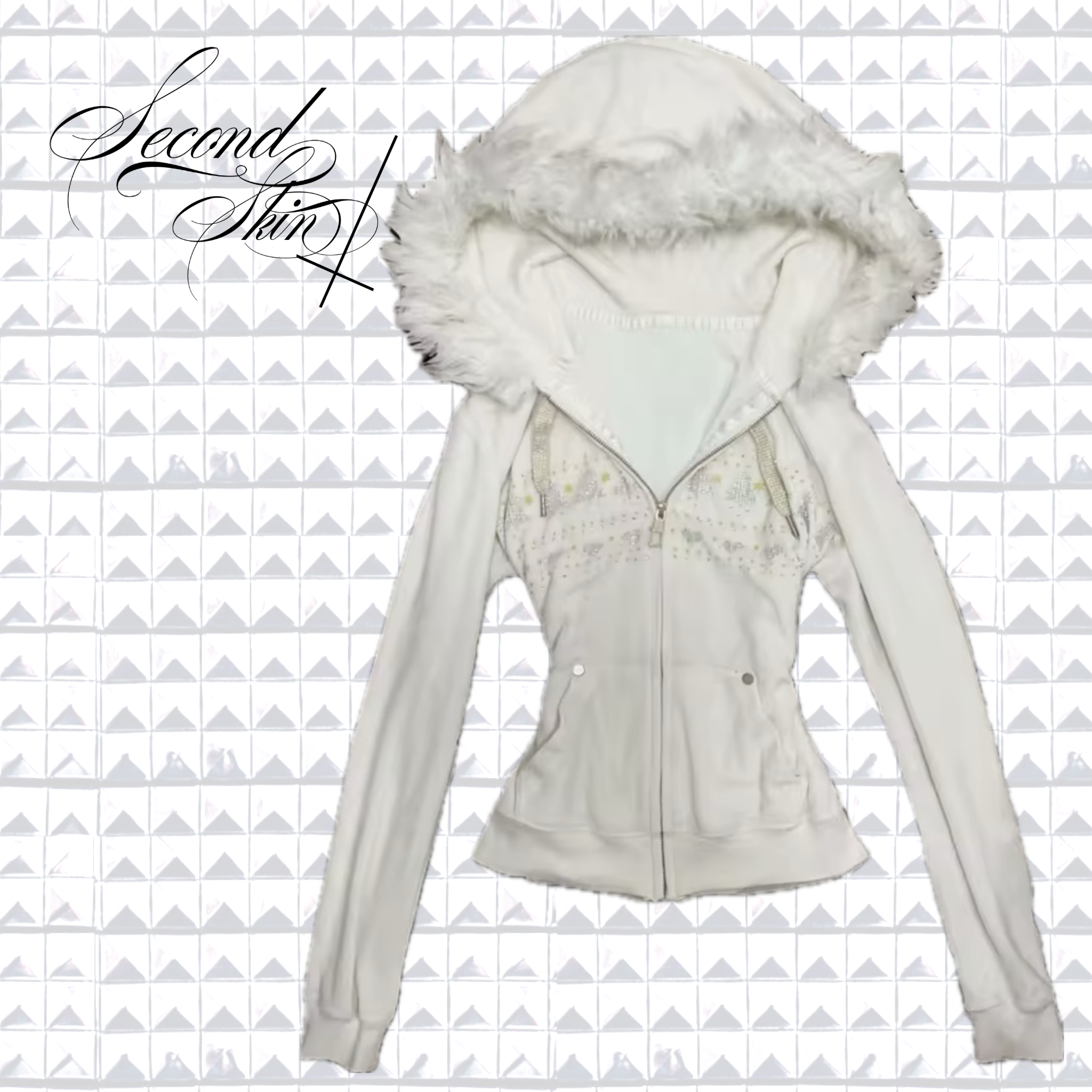 WHITE FUR HOOD ZIP UP :3