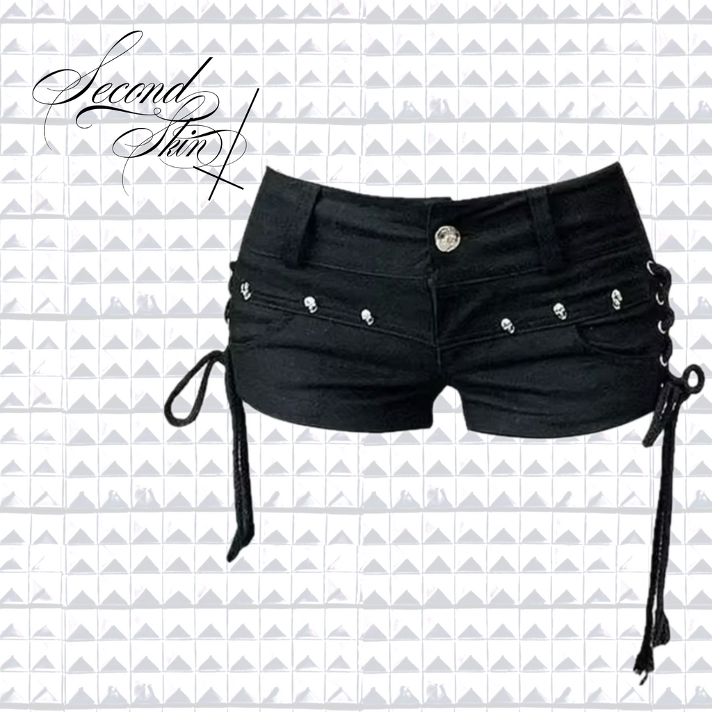 BLACK TIED STUDDED SHORTS :3