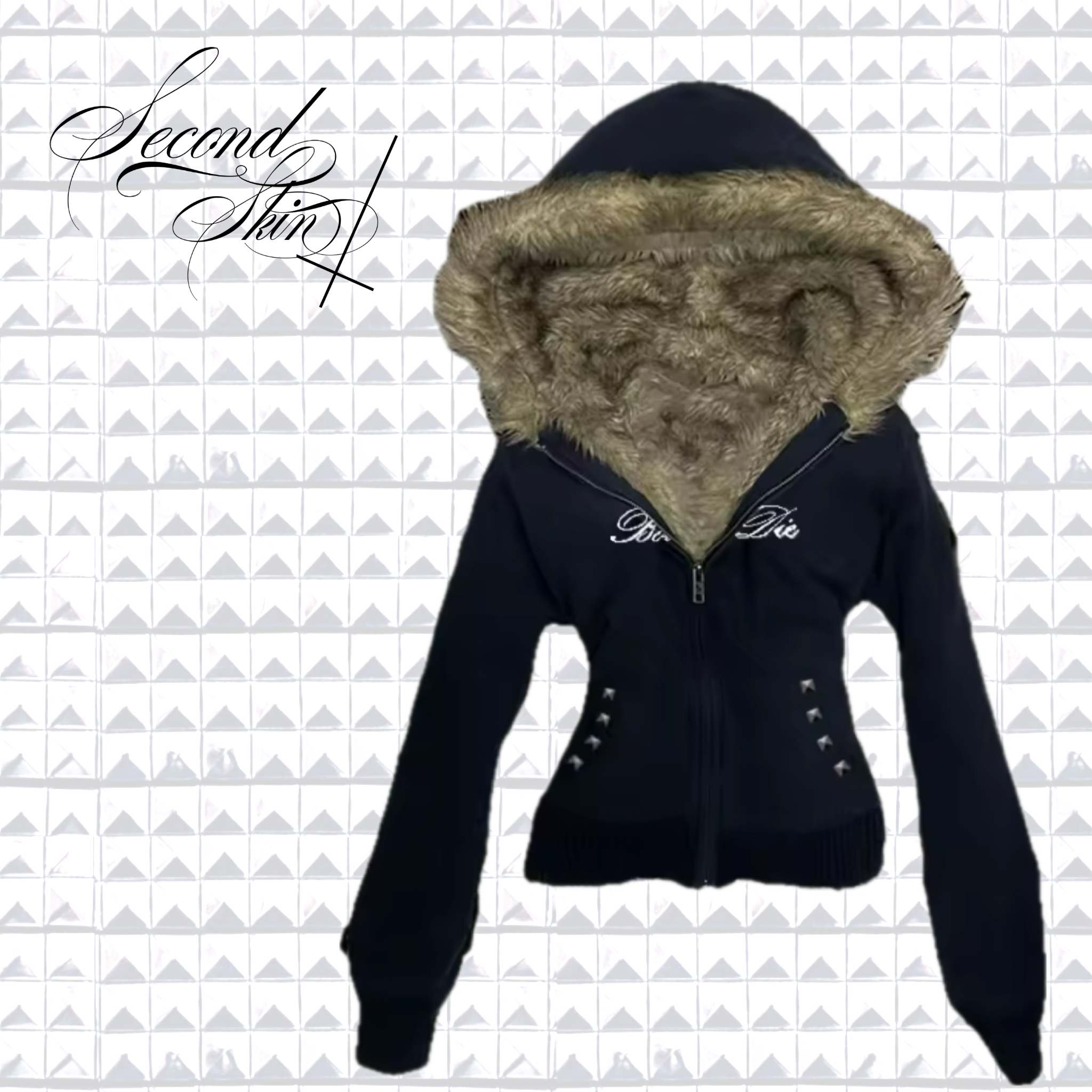 BLACK X FAUX FUR HOOD ZIP UP :3