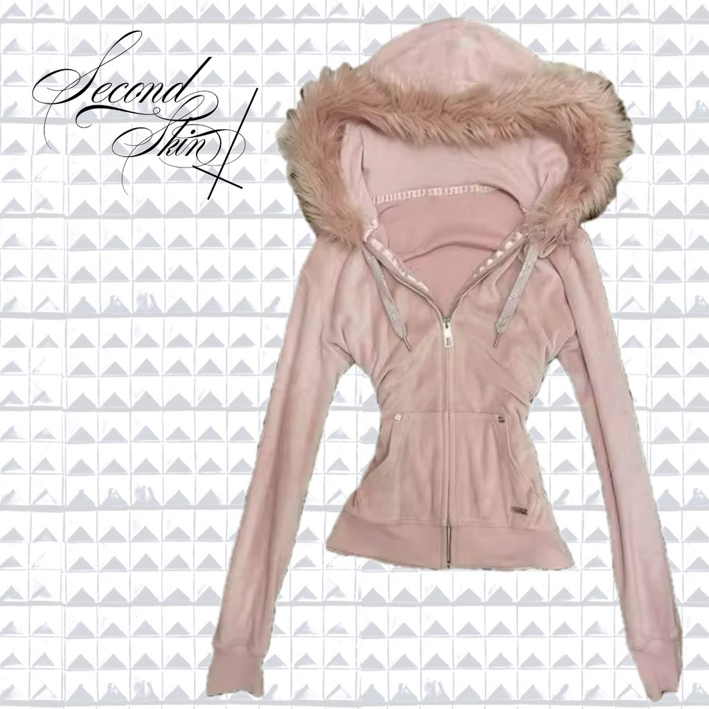 PINK FUR HOOD ZIP UP :3