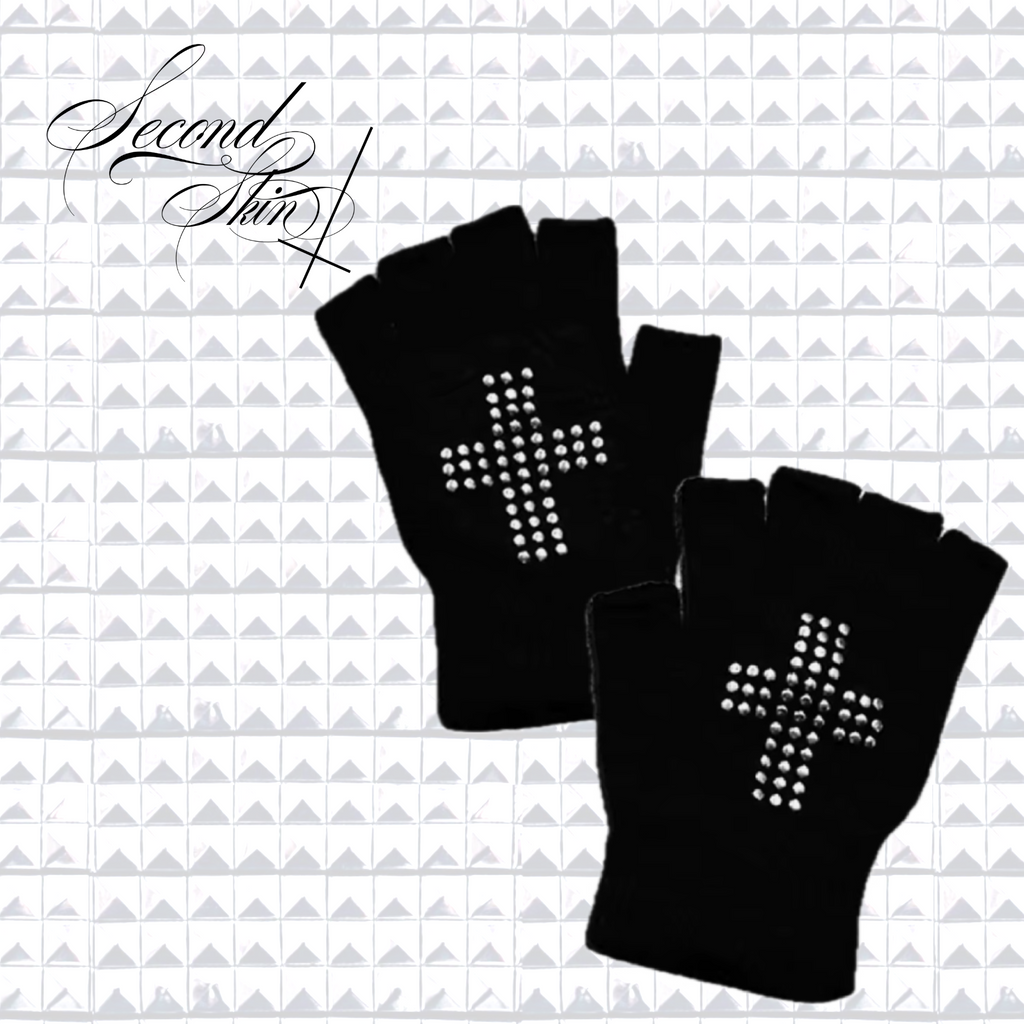 CROSS STUD FINGERLESS GLOVES :3