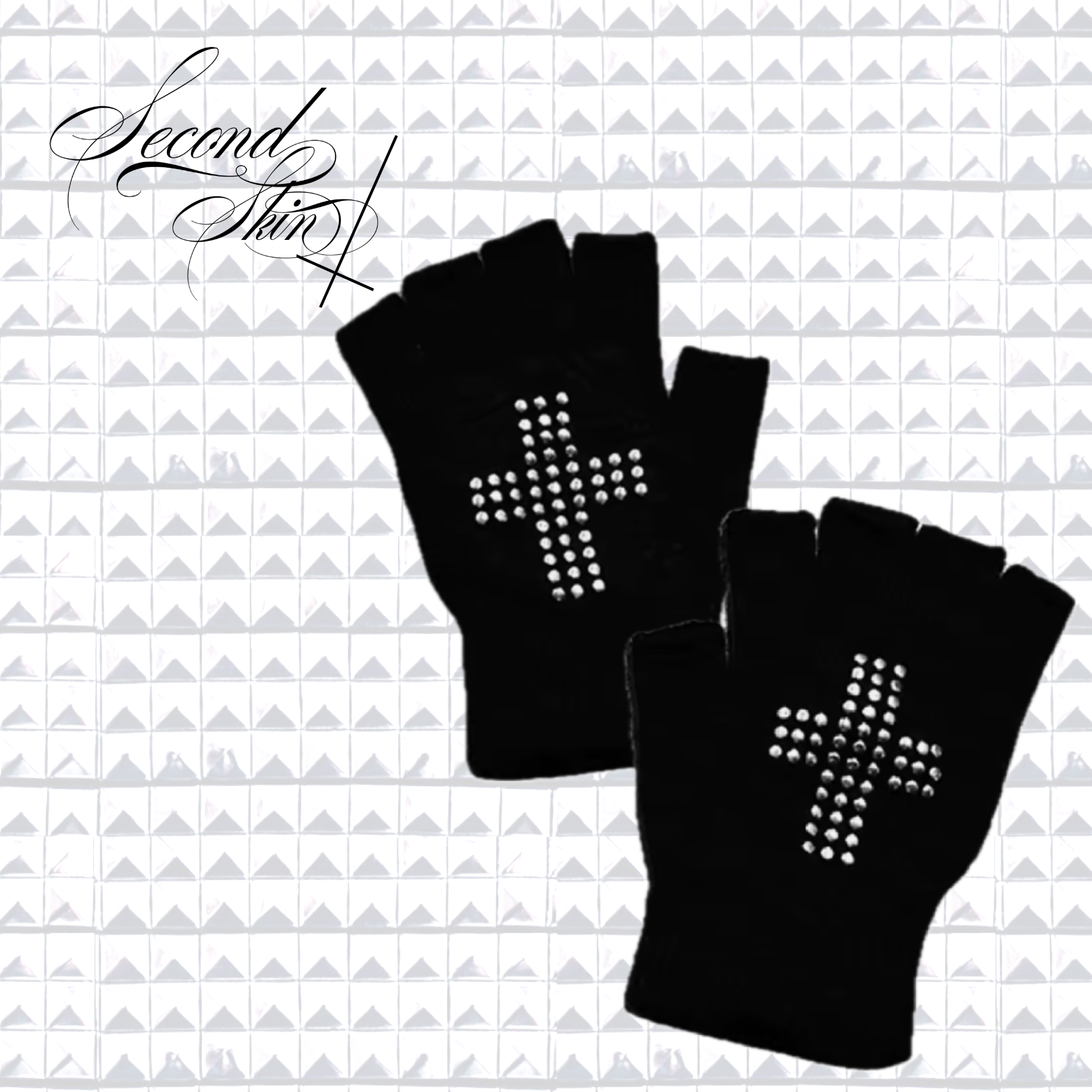 CROSS STUD FINGERLESS GLOVES :3