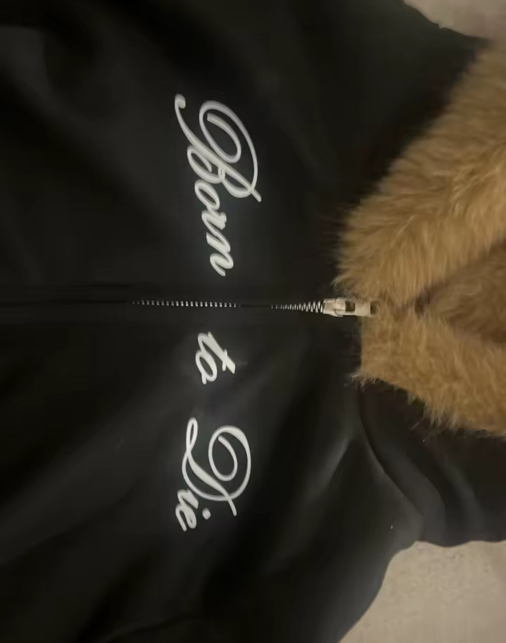 BLACK X FAUX FUR HOOD ZIP UP :3