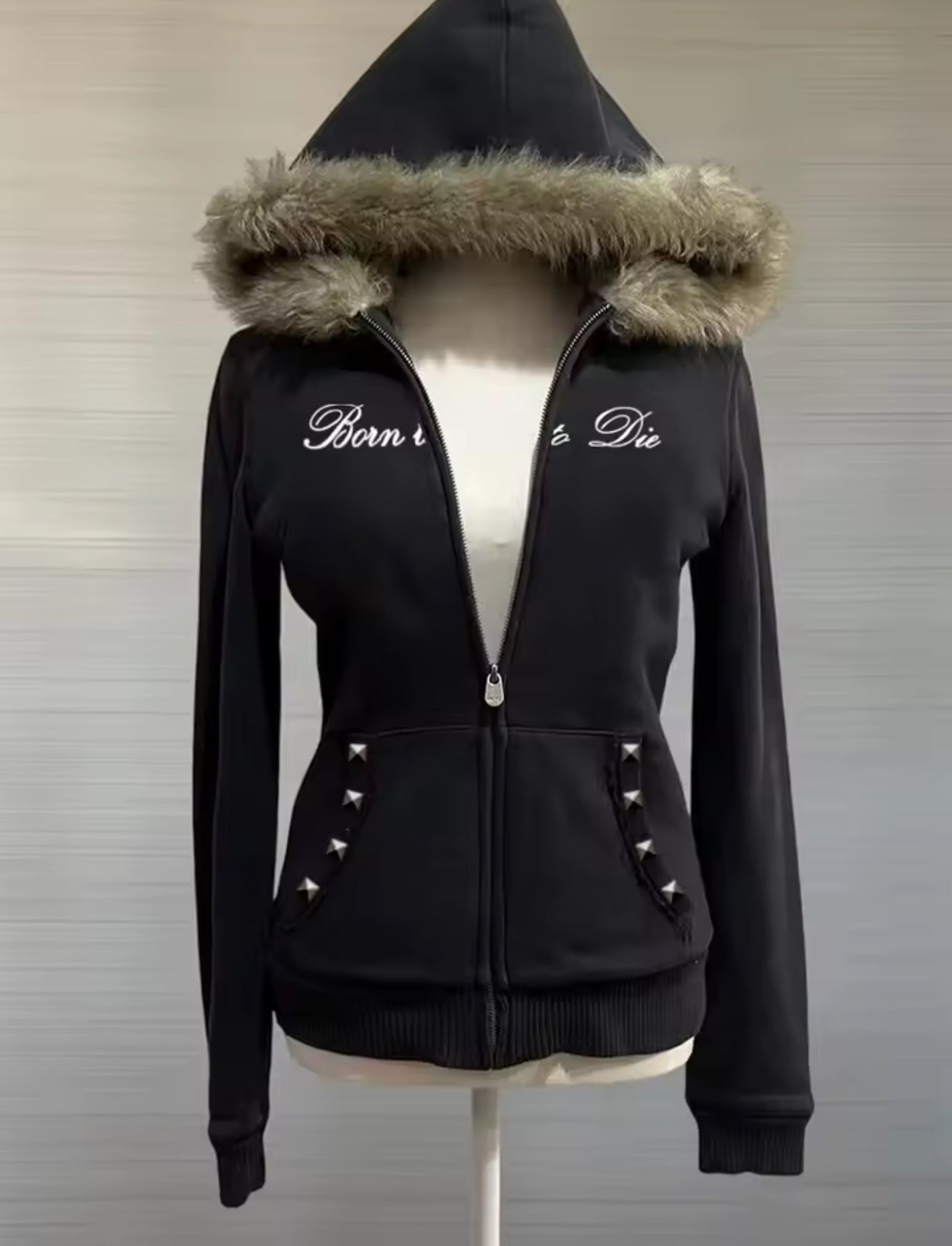 BLACK X FAUX FUR HOOD ZIP UP :3