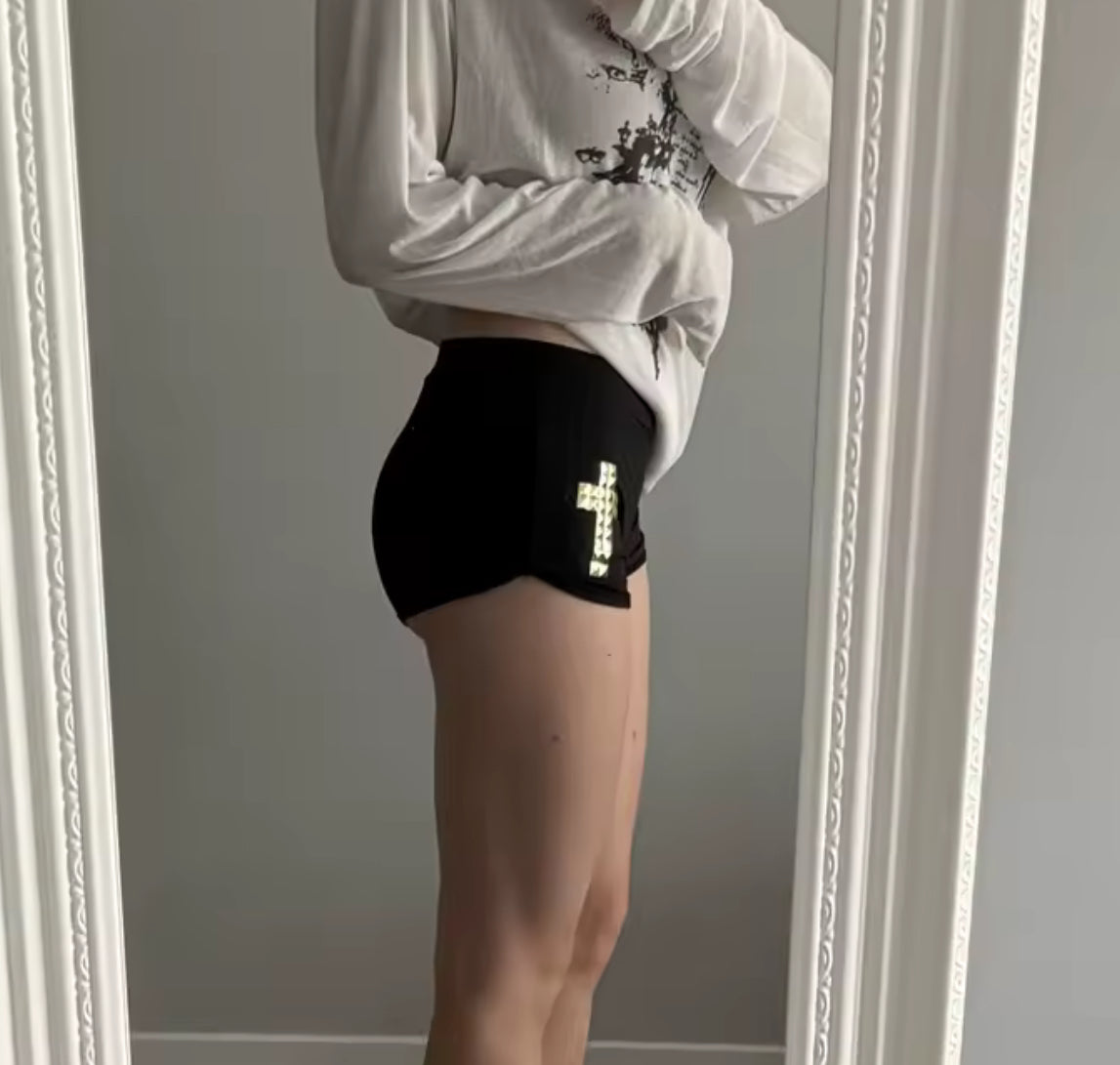 CROSS STUD SHORTS (BLACK) :3